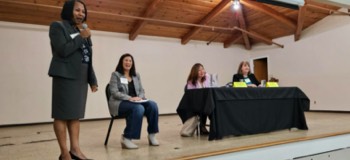 Photo 1, L-R: Los Altos City Councilwoman Neysa Fligor welcomes participants and guests to the LAWC 2024 Women Candidate's Forum. With LAWC Moderator Daphne Ross and the two candidates for Santa Clara County Supervisor, Margaret Abe-Koga and Sally Lieber.