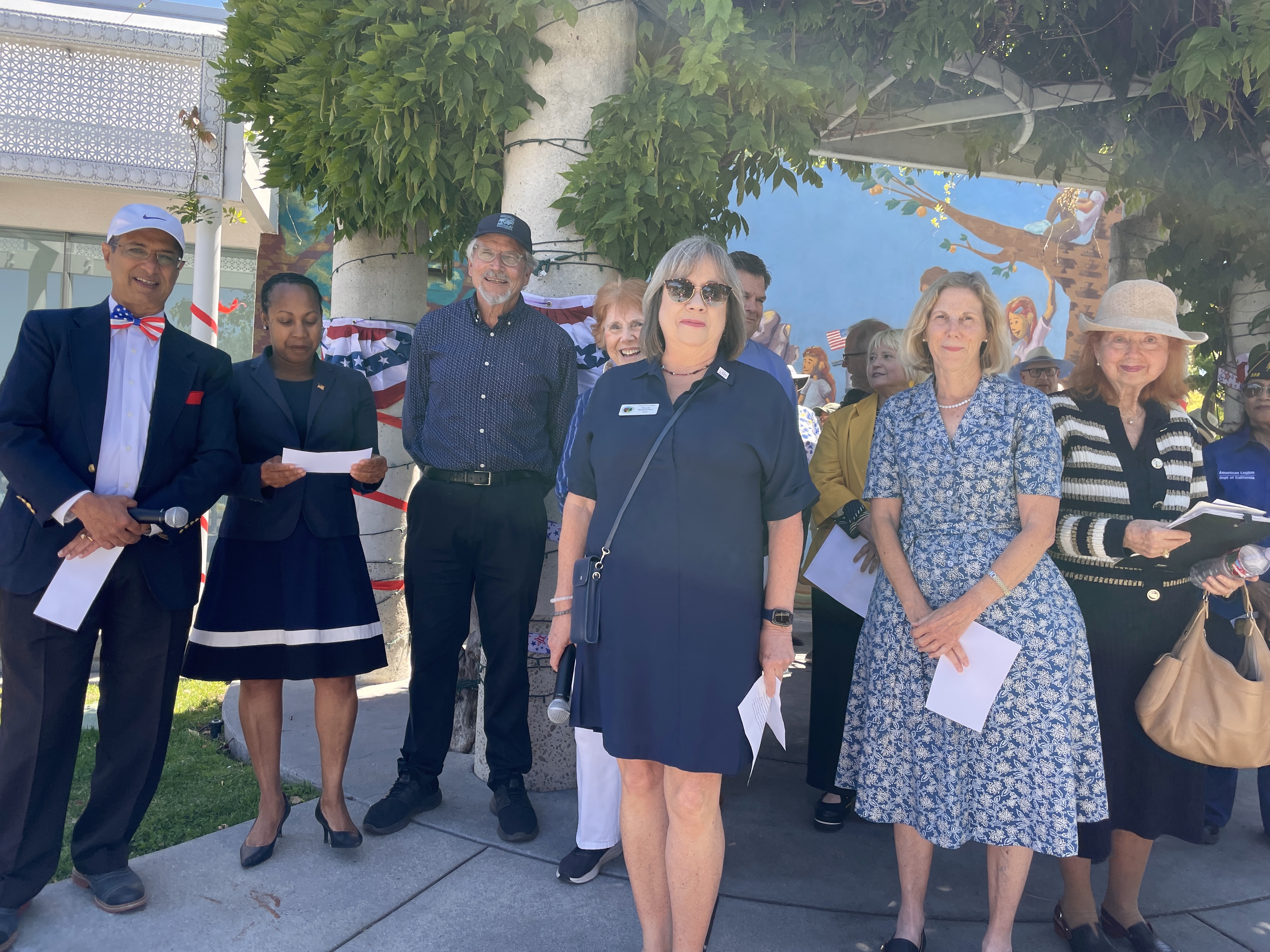 Photo 1: Santa Clara County Assessor Neysa Fligor (LAWC member), Los Altos Mayor Sally Meadows (LAWC), LWV President Katie Zoglin, Mayor of Los Altos Hills Rajiv Bhateja, George Tyson, Los Altos Hills Council Member, J. Logan, Los Altos Hills Fire Safety.